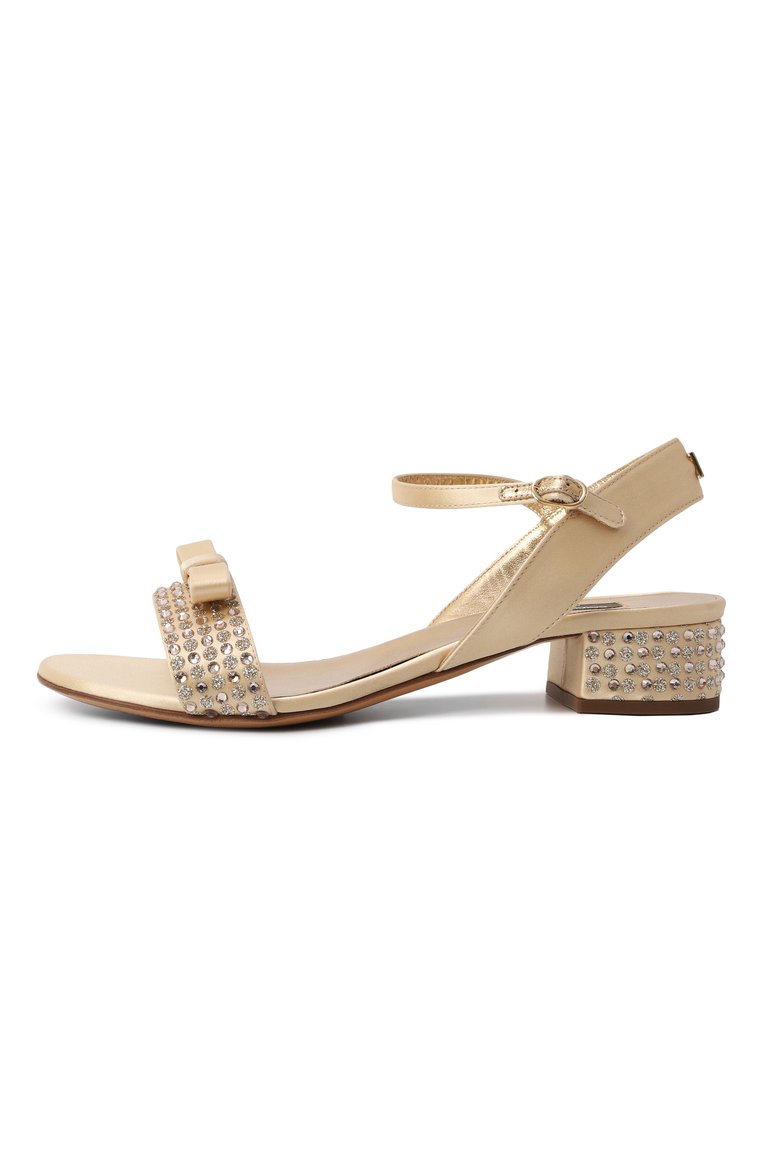 Детские текстильные босоножки DOLCE & GABBANA золотого цвета, арт. D11305/A4772/37-39 | Фото 2 (Материал сплава: Проставлено; Нос: Не проставлено; Материал внутренний: Натуральная кожа; Материал внешний: Текстиль)