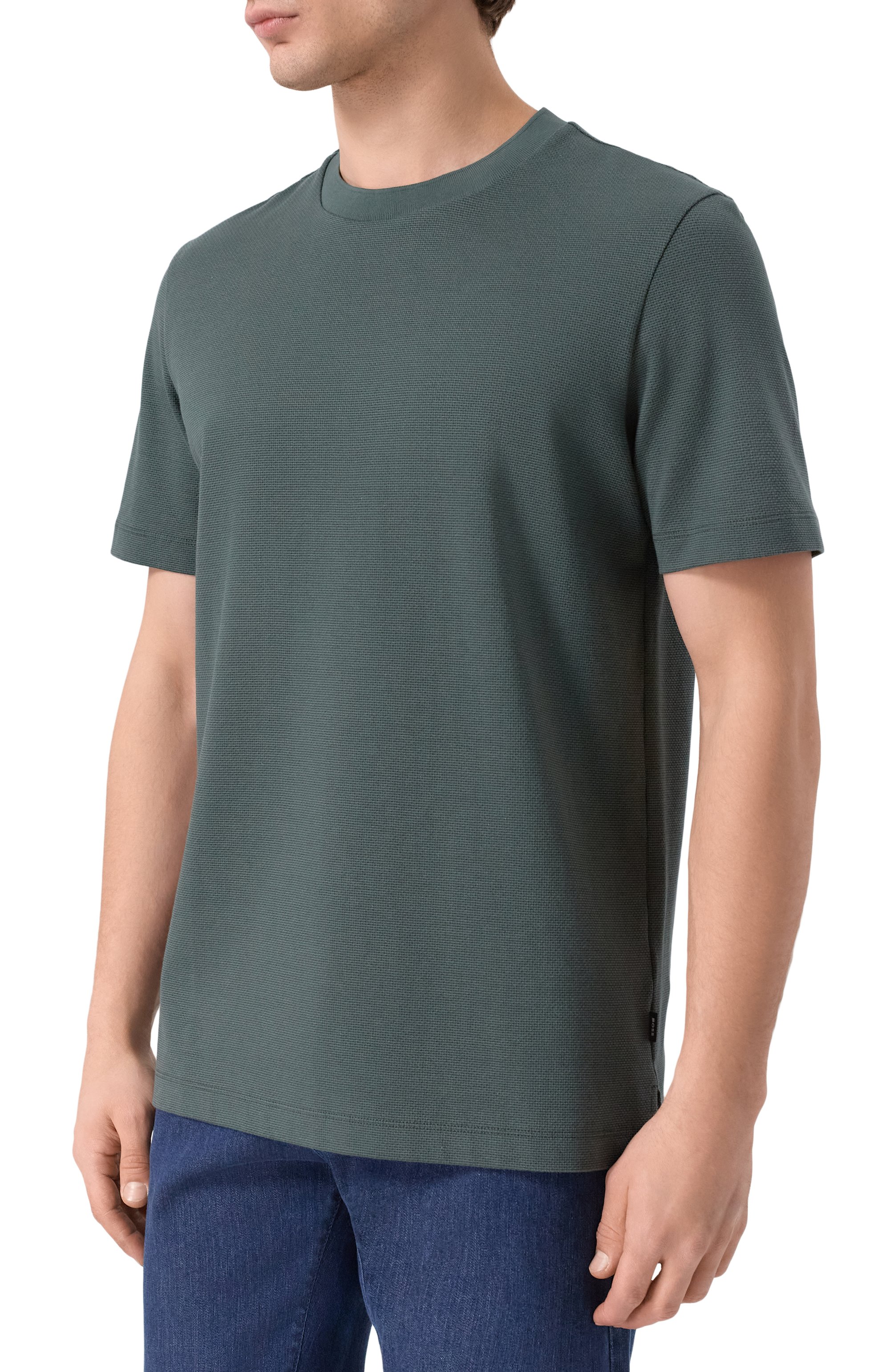 Хлопковая футболка BOSS темно-зеленого цвета по цене 16950 руб., арт. 50555163, фото 3 Хлопковая футболка BOSS, арт. 50555163, фото 3