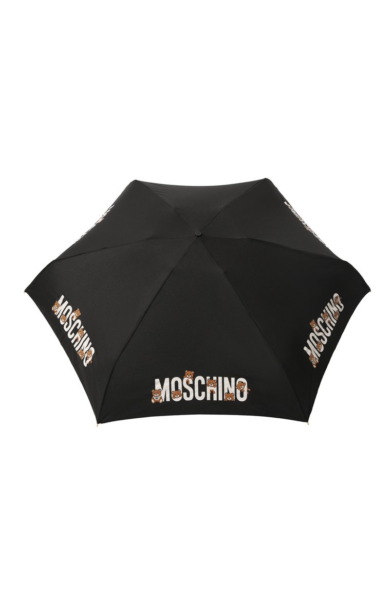 Женский складной зонт MOSCHINO черного цвета, арт. 8432 SUPERMINI | Фото 1 (Нос: Не проставлено; Материал сплава: Проставлено; Материал: Текстиль, Синтетический материал, Металл; Тематический товар: Teddy Bear)