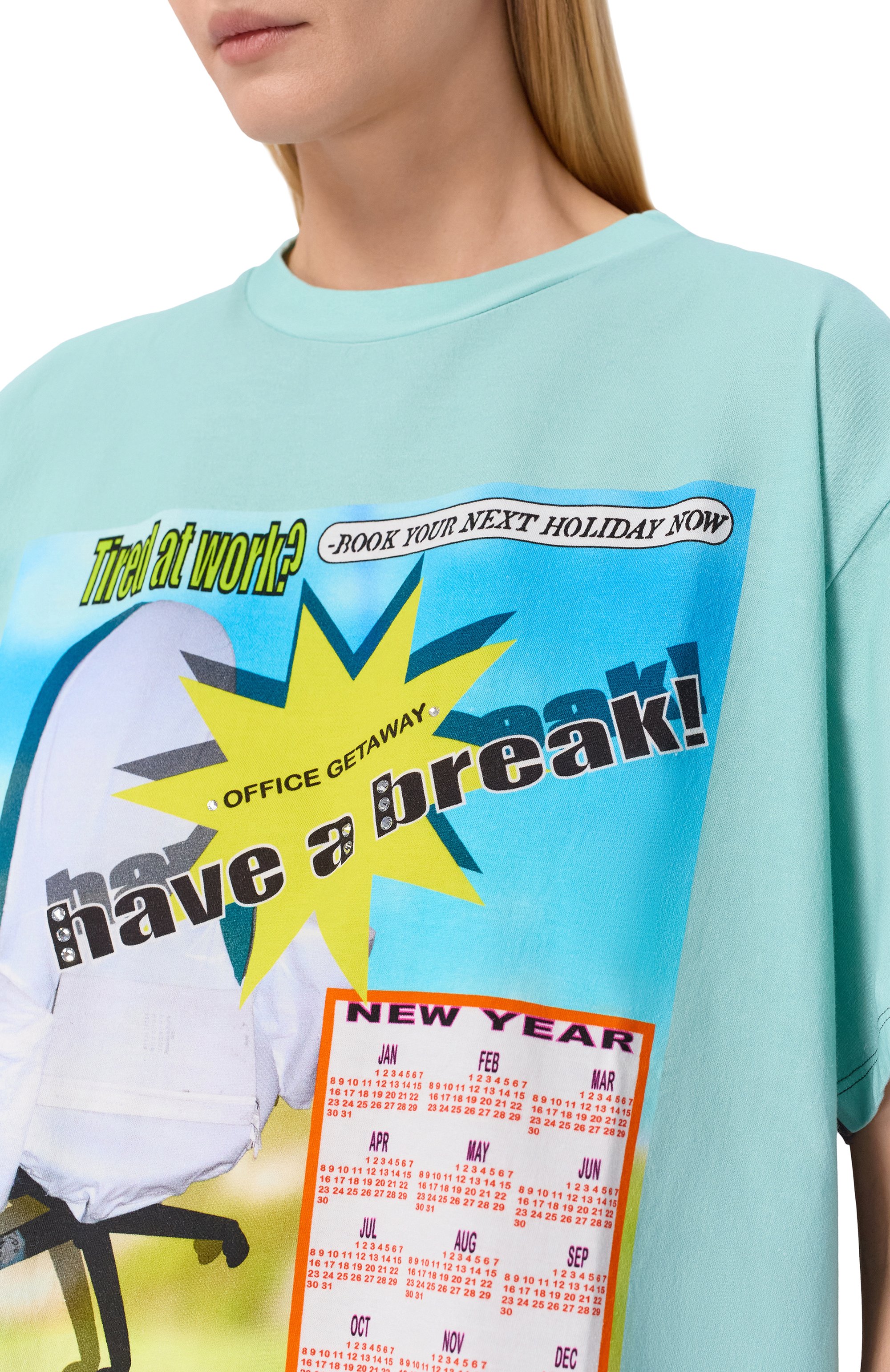 Хлопковая футболка MM6 бирюзового цвета по цене 47450 руб., арт. SH0GC0065/M20181, фото 5 Хлопковая футболка MM6, арт. SH0GC0065/M20181, фото 5