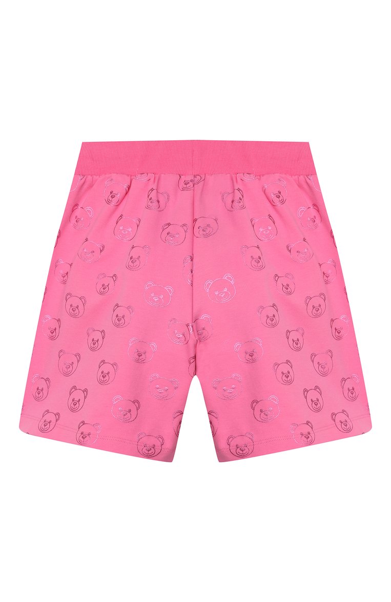 Детские хлопковые шорты MOSCHINO розового цвета, арт. HDQ002/LDB42/4A-8A | Фото 2 (Материал внешний: Хлопок; Девочки Кросс-КТ: Шорты-одежда; Случай: Повседневный; Нос: Не проставлено; Ростовка одежда: 4 года | 104 см, 5 лет | 110 см, 6 лет | 116 см, 8 лет | 128 см)