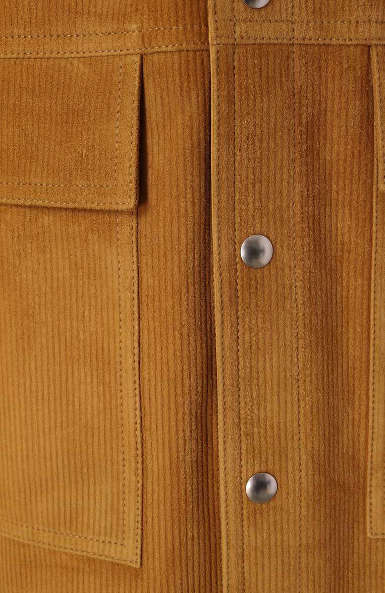 Женское замшевое платье BOTTEGA VENETA светло-коричневого цвета, арт. 813139/V4HV0 | Фото 6 (Рукава: Длинные; Длина Ж (юбки, платья, шорты): До колена; Материал внешний: Натуральная кожа, Замша; Женское Кросс-КТ: Замша и кожа, Платье-одежда; Случай: Повседневный; Стили: Кэжуэл; Автоматизация ТО: Проставлено; Автоматизация состава: Проставлено)