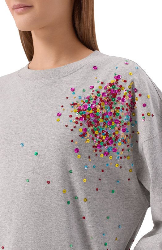 Хлопковый лонгслив с отделкой пайетками Dries Van Noten 131119/3603 Серый  131119/3603 Фото 5