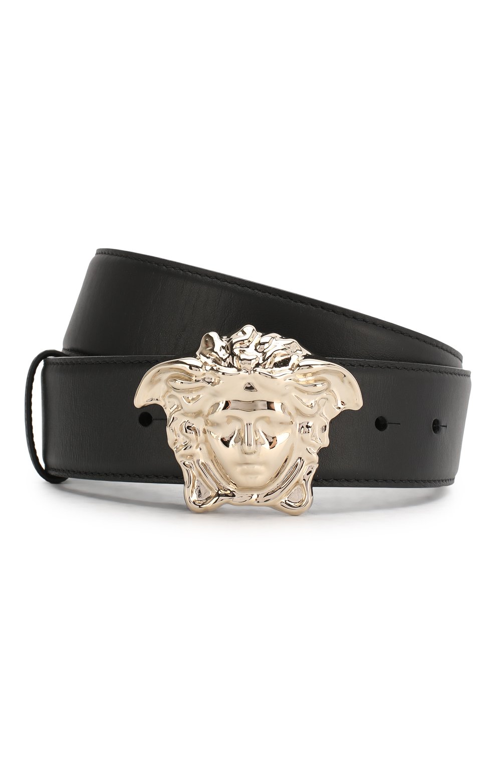 Кожаный ремень с фигурной пряжкой medusa VERSACE черного цвета по цене 48650 руб., арт. DCDD259/DVT2, фото 1 Кожаный ремень с фигурной пряжкой medusa VERSACE, арт. DCDD259/DVT2, фото 1