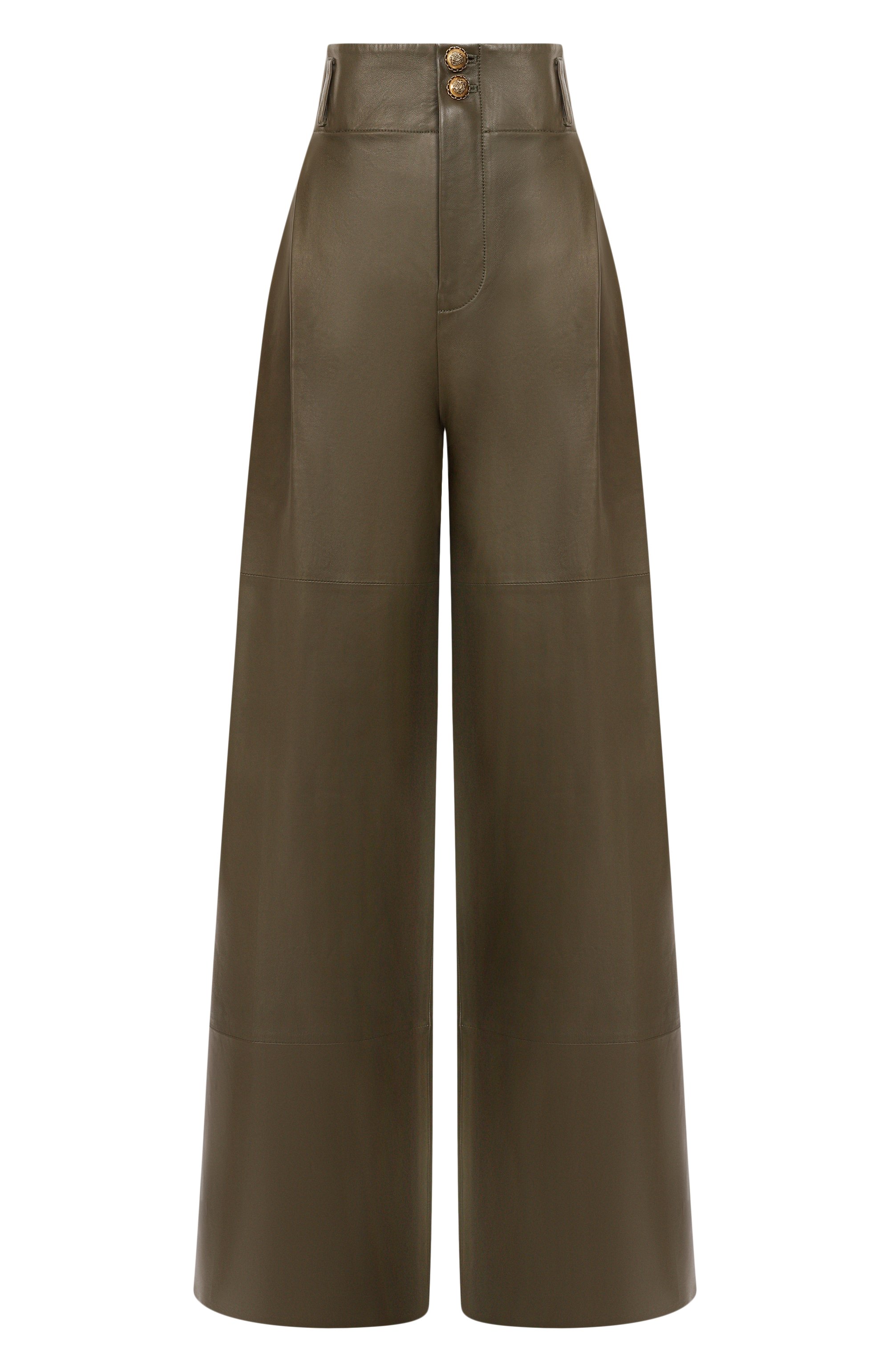 Кожаные брюки ZIMMERMANN хаки цвета по цене 397500 руб., арт. 5619PF251, фото 1 Кожаные брюки ZIMMERMANN, арт. 5619PF251, фото 1