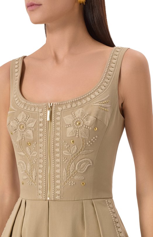 Хлопковое платье Elie Saab D0558ES25 Бежевый  D0558ES25 Фото 5