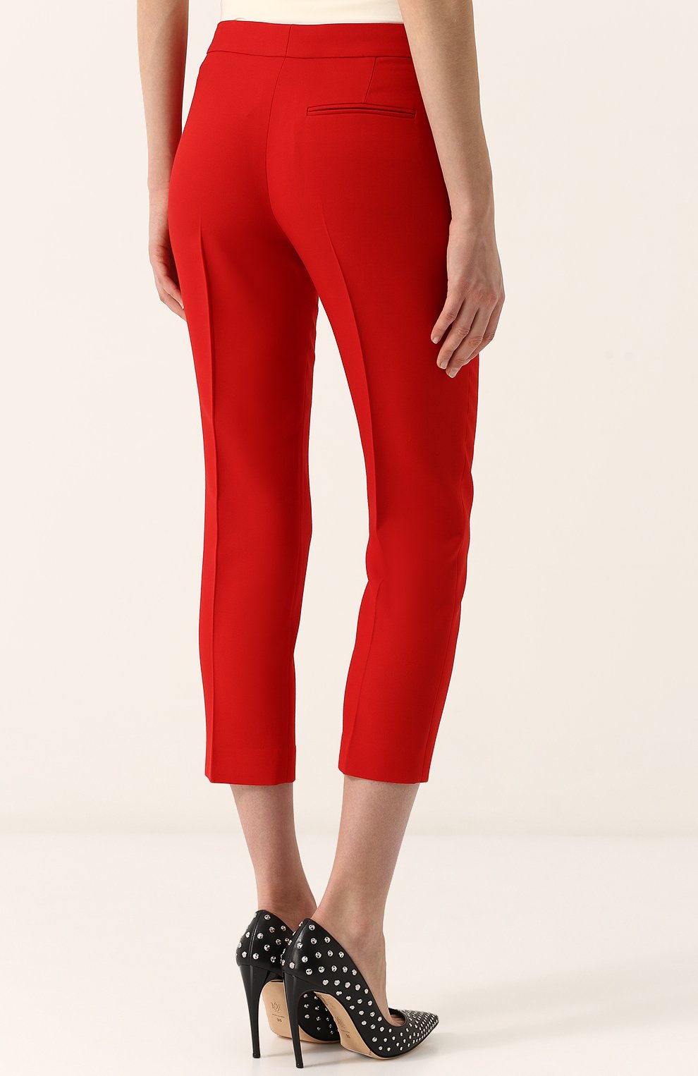 Однотонные укороченные брюки из смеси шерсти и шелка ALEXANDER MCQUEEN, арт. 460085/QKJ09, фото 4