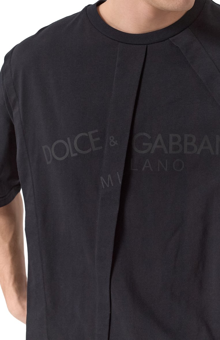 Мужская хлопковая футболка DOLCE & GABBANA черного цвета, арт. G8SN9T/G702M | Фото 5 (Длина (для топов): Стандартные; Принт: С принтом; Стили: Кэжуэл; Материал внешний: Хлопок; Кросс-КТ: Джерси; Мужское Кросс-КТ: Футболка-одежда; Автоматизация состава: Проставлено; Автоматизация ТО: Проставлено; Размерность: Идёт в размер; Детали: Без декора; Рукава: Короткие)