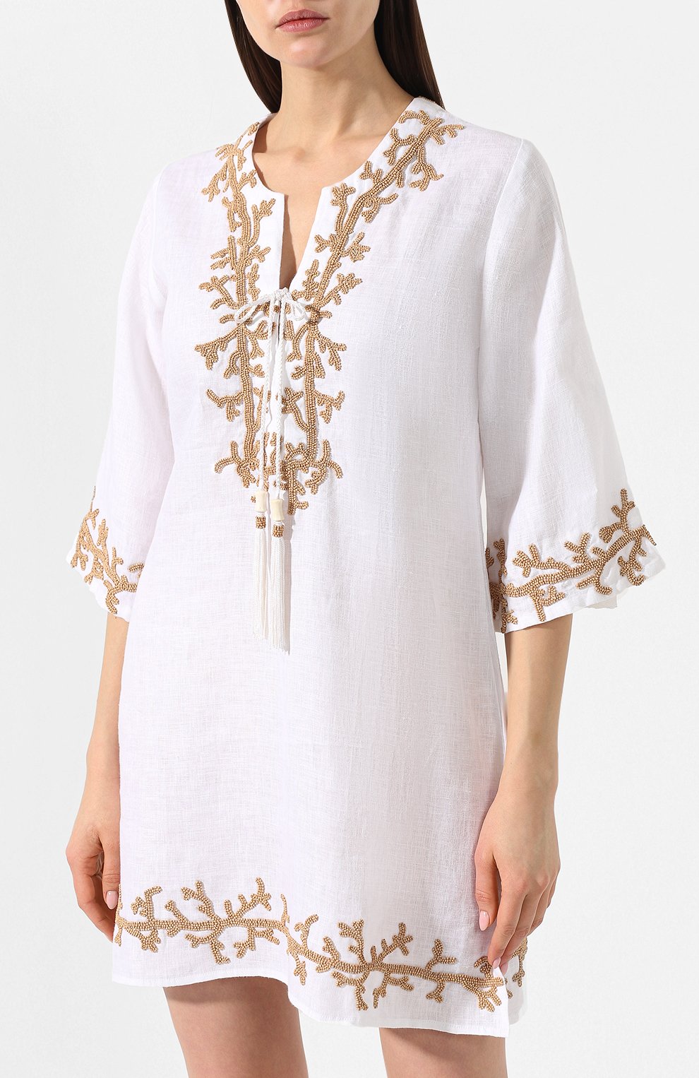 Льняная туника ESMERALDA RESORT белого цвета по цене 89950 руб., арт. KURTA SURYA DESIGN, фото 3 Льняная туника ESMERALDA RESORT, арт. KURTA SURYA DESIGN, фото 3