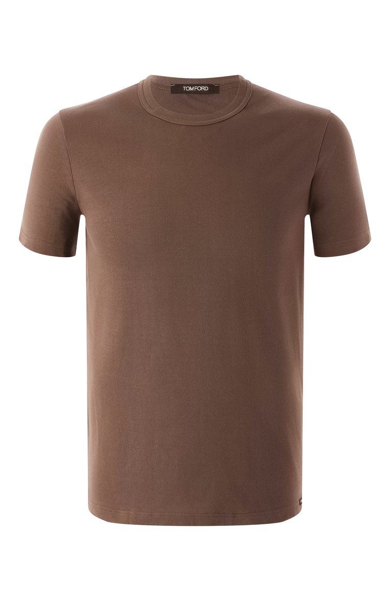 Мужская хлопковая футболка TOM FORD коричневого цвета, арт. T4M08104 | Фото 1 (Рукава: Короткие; Материал сплава: Проставлено; Длина (для топов): Стандартные; Драгоценные камни: Проставлено; Кросс-КТ: бельё; Материал внешний: Хлопок)