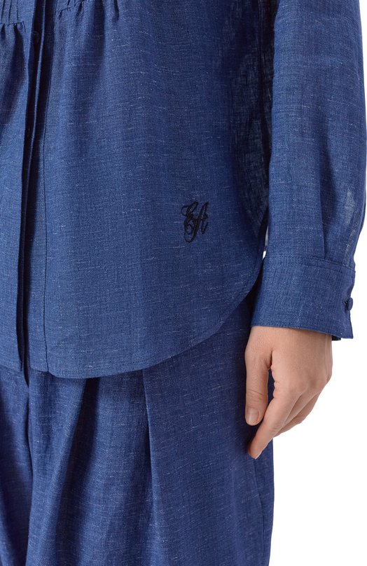 Рубашка изо льна и вискозы Emporio Armani EW003736/TE10381 Синий  EW003736/TE10381 Фото 5
