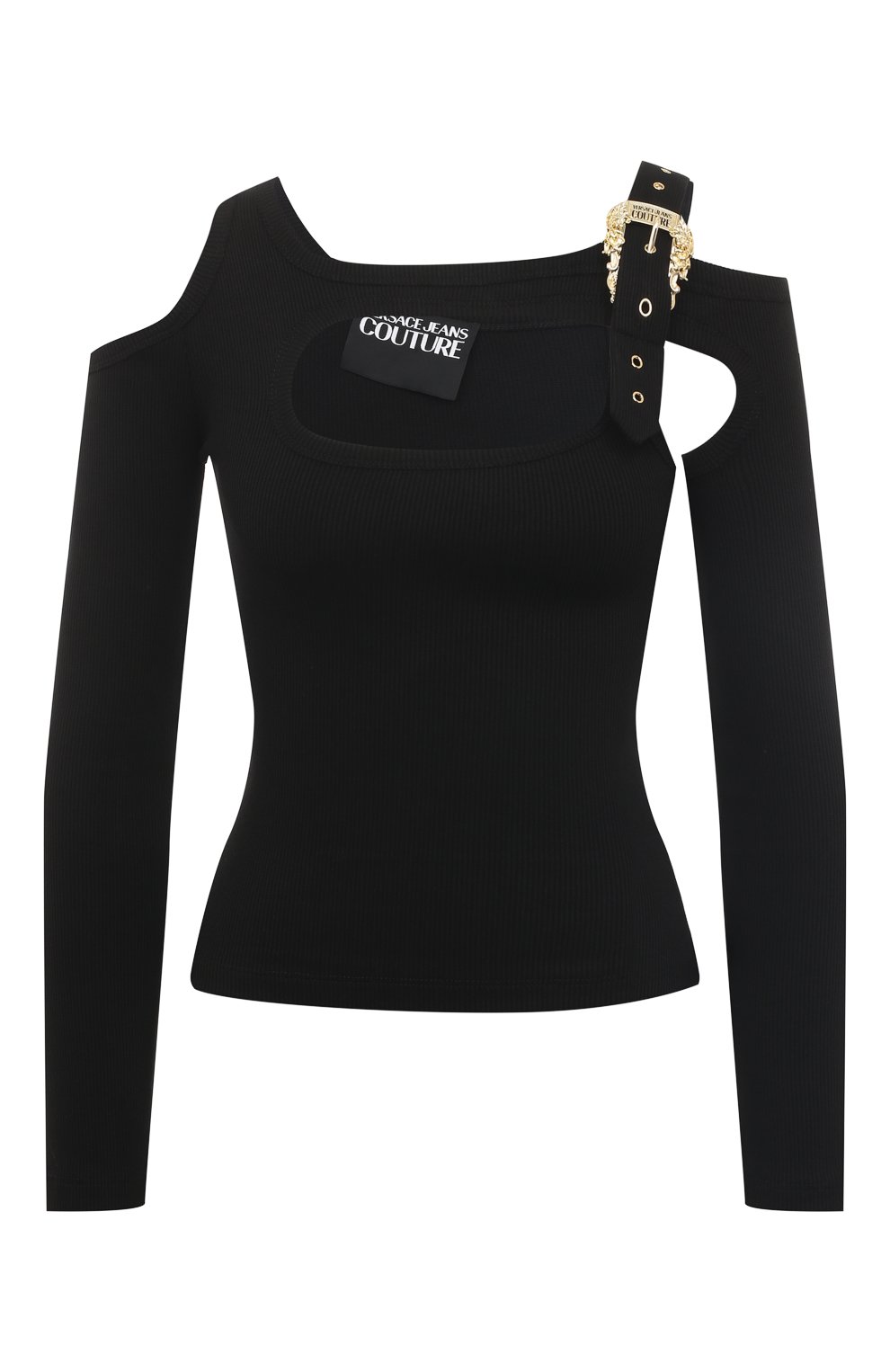 Хлопковый топ VERSACE JEANS COUTURE черного цвета по цене 29950 руб., арт. 74HAH607/J0004, фото 1 Хлопковый топ VERSACE JEANS COUTURE, арт. 74HAH607/J0004, фото 1