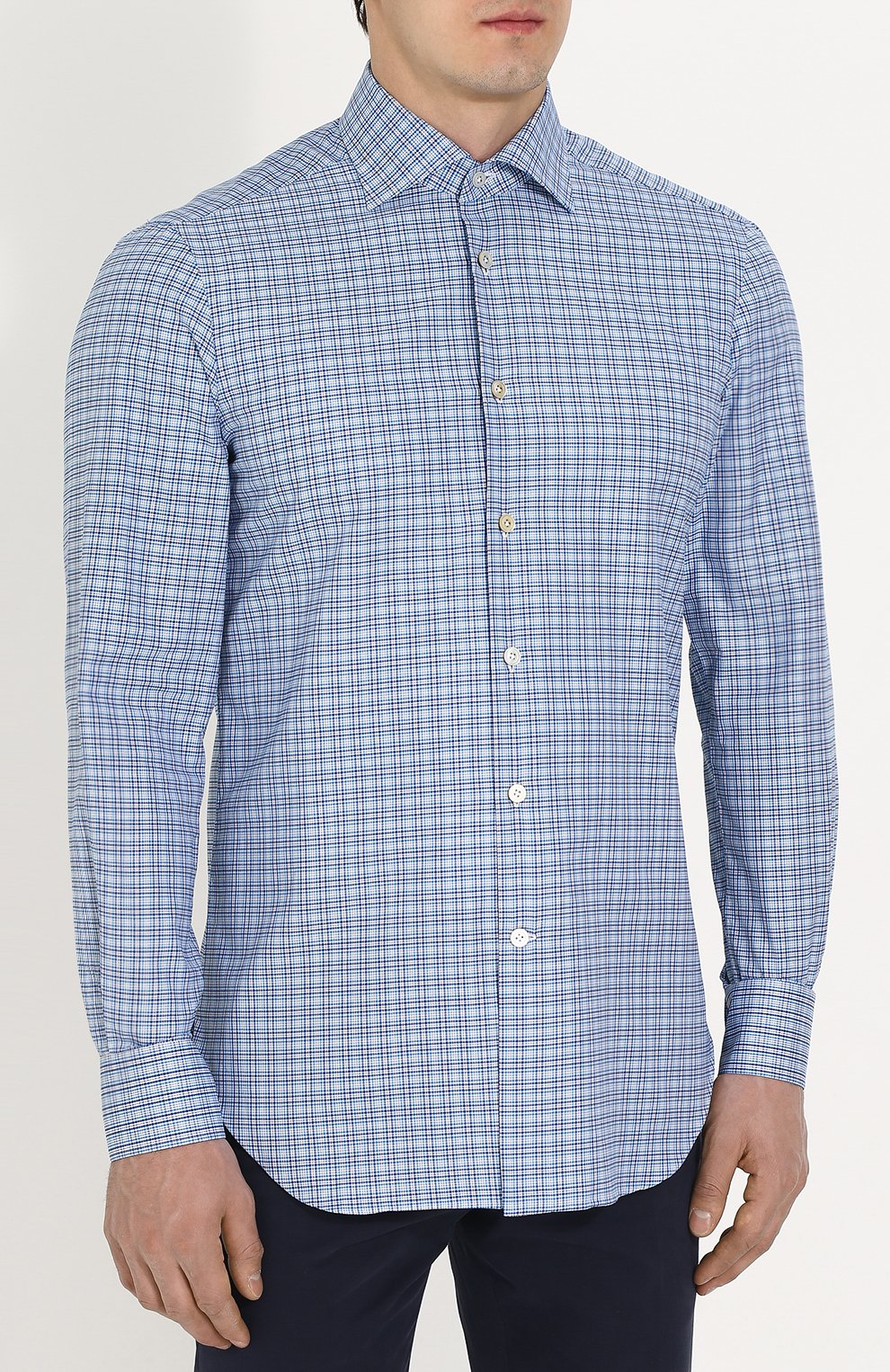 Хлопковая рубашка в клетку KITON, арт. UCIH0623810004, фото 3