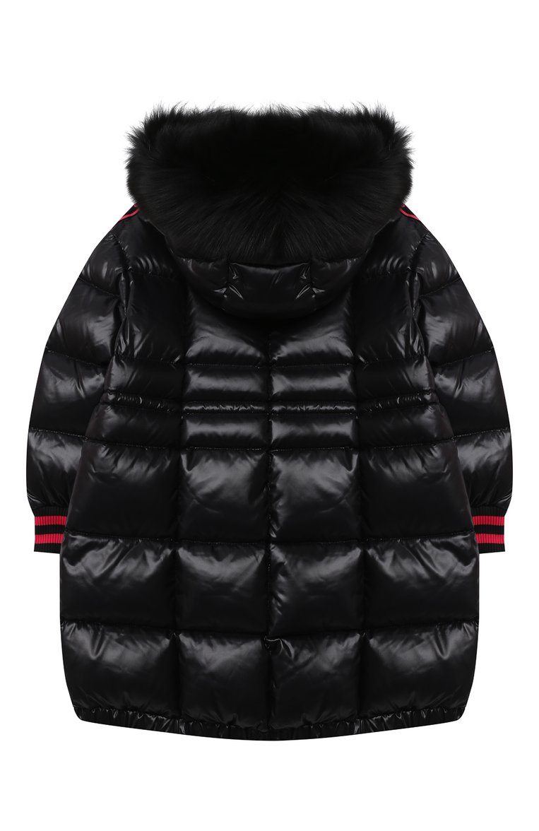 Детская пуховик MONCLER черного цвета, арт. F2-954-1C504-12-68950/4-6A | Фото 2 (Материал подклада: Синтетический материал; Материал внешний: Синтетический материал; Рукава: Длинные; Материал утеплителя: Пух и перо; Девочки Кросс-КТ: Пуховик-верхняя одежда; Кросс-КТ: Зима; Региональные ограничения белый список (Axapta Mercury): RU; Материал сплава: Проставлено; Драгоценные камни: Проставлено)