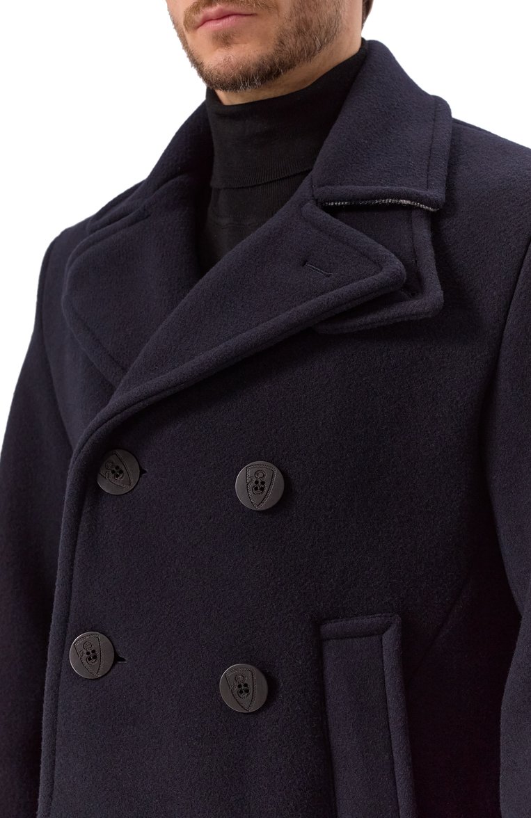 Мужской шерстяное пальто BURBERRY темно-синего цвета, арт. 8104037 | Фото 5 (Длина (верхняя одежда): Короткие; Материал подклада: Купро; Рукава: Длинные; Материал внешний: Шерсть; Мужское Кросс-КТ: пальто-верхняя одежда; 1-2-бортные: Двубортные; Стили: Кэжуэл)