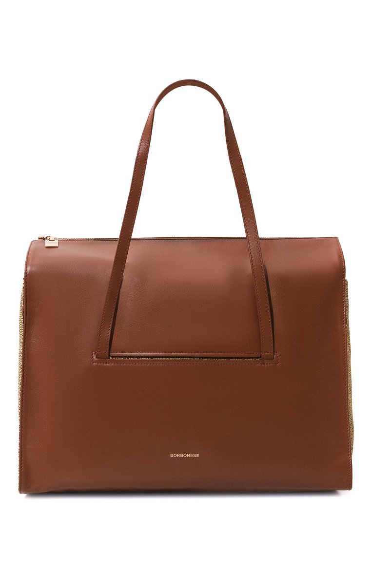 Женский сумка-шопер livre BORBONESE коричневого цвета, арт. 923351 | Фото 1 (Материал: Натуральная кожа, Текстиль; Материал сплава: Проставлено; Драгоценные камни: Проставлено; Размер: large)