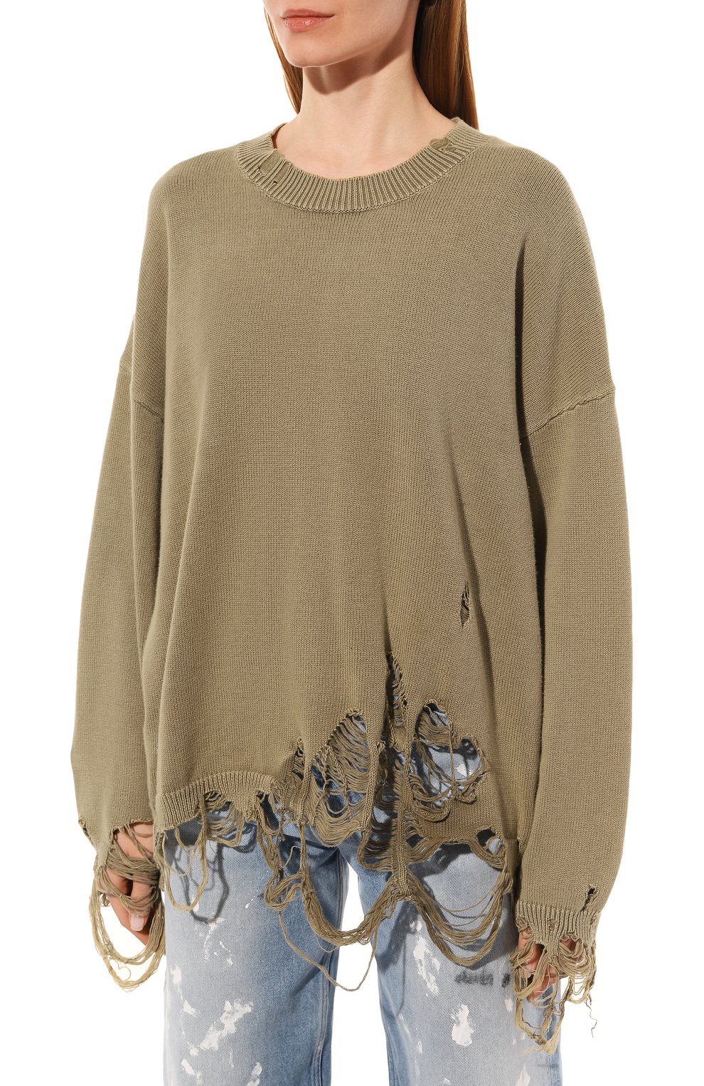 Хлопковый пуловер R13 зеленого цвета по цене 59850 руб., арт. R13WY107-Y076B, фото 3 Хлопковый пуловер R13, арт. R13WY107-Y076B, фото 3