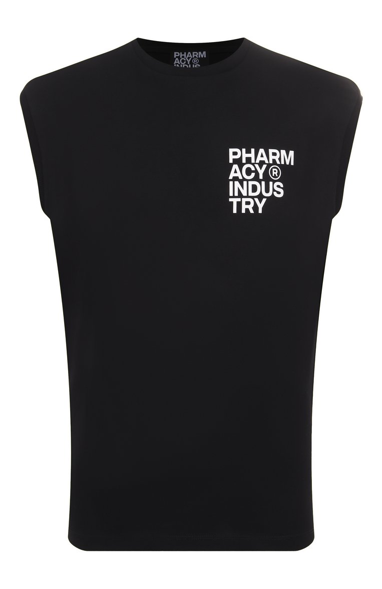 Мужская хлопковая майка PHARMACY INDUSTRY черного цвета, арт. PHABM00173 | Фото 1 (Длина (для топов): Стандартные; Материал внешний: Хлопок; Принт: С принтом; Рукава: Без рукавов; Стили: Спорт-шик; Мужское Кросс-КТ: Футболка-одежда; Кросс-КТ: Джерси; Автоматизация состава: Проставлено; Детали: Без декора; Автоматизация ТО: Проставлено)