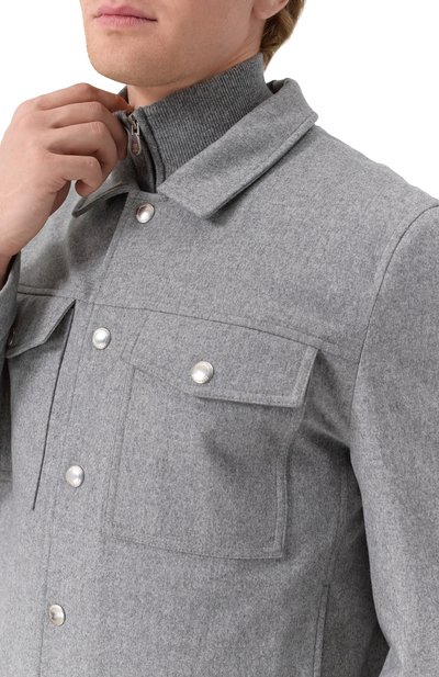 Утепленная куртка-рубашка BRUNELLO CUCINELLI серого цвета по цене 521000 руб., арт. MM4636447, фото 5 Утепленная куртка-рубашка BRUNELLO CUCINELLI, арт. MM4636447, фото 5