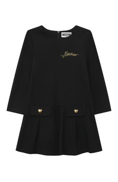 Детс�кое платье из вискозы MOSCHINO черного цвета, арт. HDV0DU/LJA07/4A-8A | Фото 1 (Рукава: Длинные; Случай: Повседневный; Материал сплава: Проставлено; Материал внешний: Вискоза; Драгоценные камни: Проставлено)