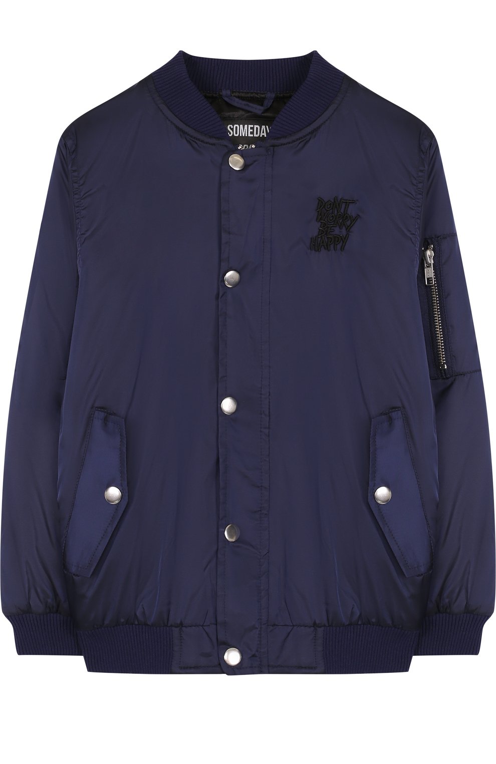 Бомбер с вышивкой на спине SOMETIME SOON синего цвета по цене 8295 руб., арт. 72130170, фото 1 Бомбер с вышивкой на спине SOMETIME SOON, арт. 72130170, фото 1