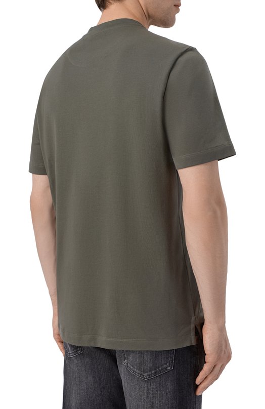 Хлопковая футболка Brioni UJSY0L/0D620 Хаки  UJSY0L/0D620 Фото 4