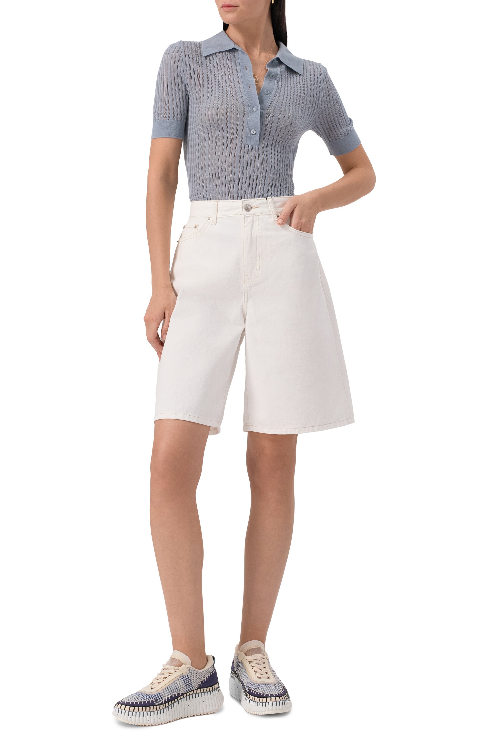 Текстильные кроссовки nama CHLOÉ светло-синего цвета по цене 87550 руб., арт. CHC22S579Y0, фото 2 Текстильные кроссовки nama CHLOÉ, арт. CHC22S579Y0, фото 2