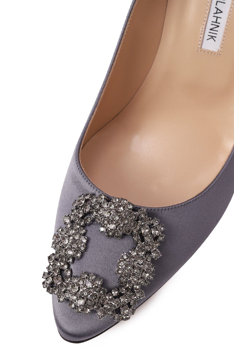 Женские текстильные туфли hangisi 70 MANOLO BLAHNIK синего цвета, арт. 9XX-0662/SAT | Фото 7 (Материал внешний: Текстиль; Драгоценные камни: Проставлено; Подошва: Плоская; Материал сплава: Проставлено; Материал внутренний: Натуральная кожа; Каблук высота: Высокий; Каблук тип: Шпилька)