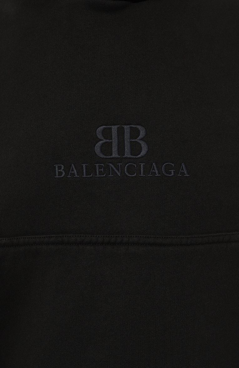 Женский хлопковое худи BALENCIAGA черного цвета, арт. 783397/TQVS9 | Фото 5 (Рукава: Длинные; Материал сплава: Проставлено; Драгоценные камни: Проставлено; Материал внешний: Хлопок; Длина (для топов): Стандартные; Женское Кросс-КТ: Худи-одежда; Стили: Гранж, Спорт-шик)