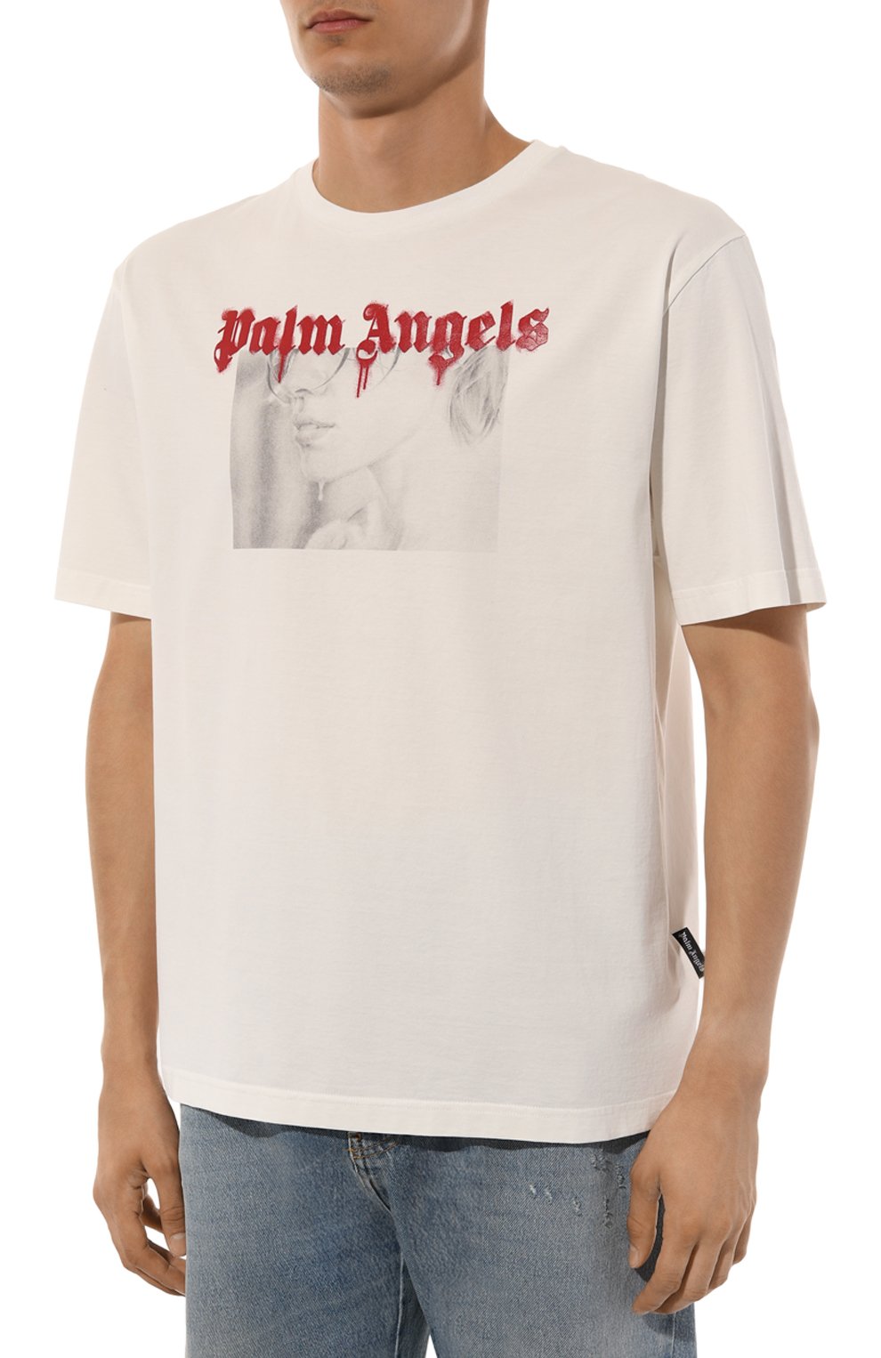 Хлопковая футболка PALM ANGELS кремового цвета по цене 29450 руб., арт. PMAA089F24JER008, фото 3 Хлопковая футболка PALM ANGELS, арт. PMAA089F24JER008, фото 3
