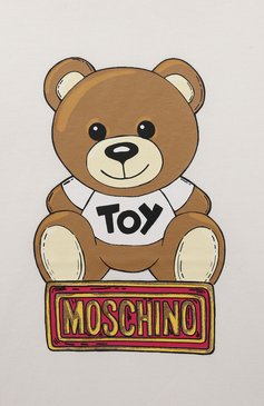 Детская хлопковая футболка MOSCHINO белого цвета, арт. HDM055/LBA11/10A-14A | Фото 3 (Девочки Кросс-КТ: футболка-одежда; Рукава: Короткие; Материал сплава: Проставлено; Материал внешний: Хлопок; Драгоценные камни: Проставлено)