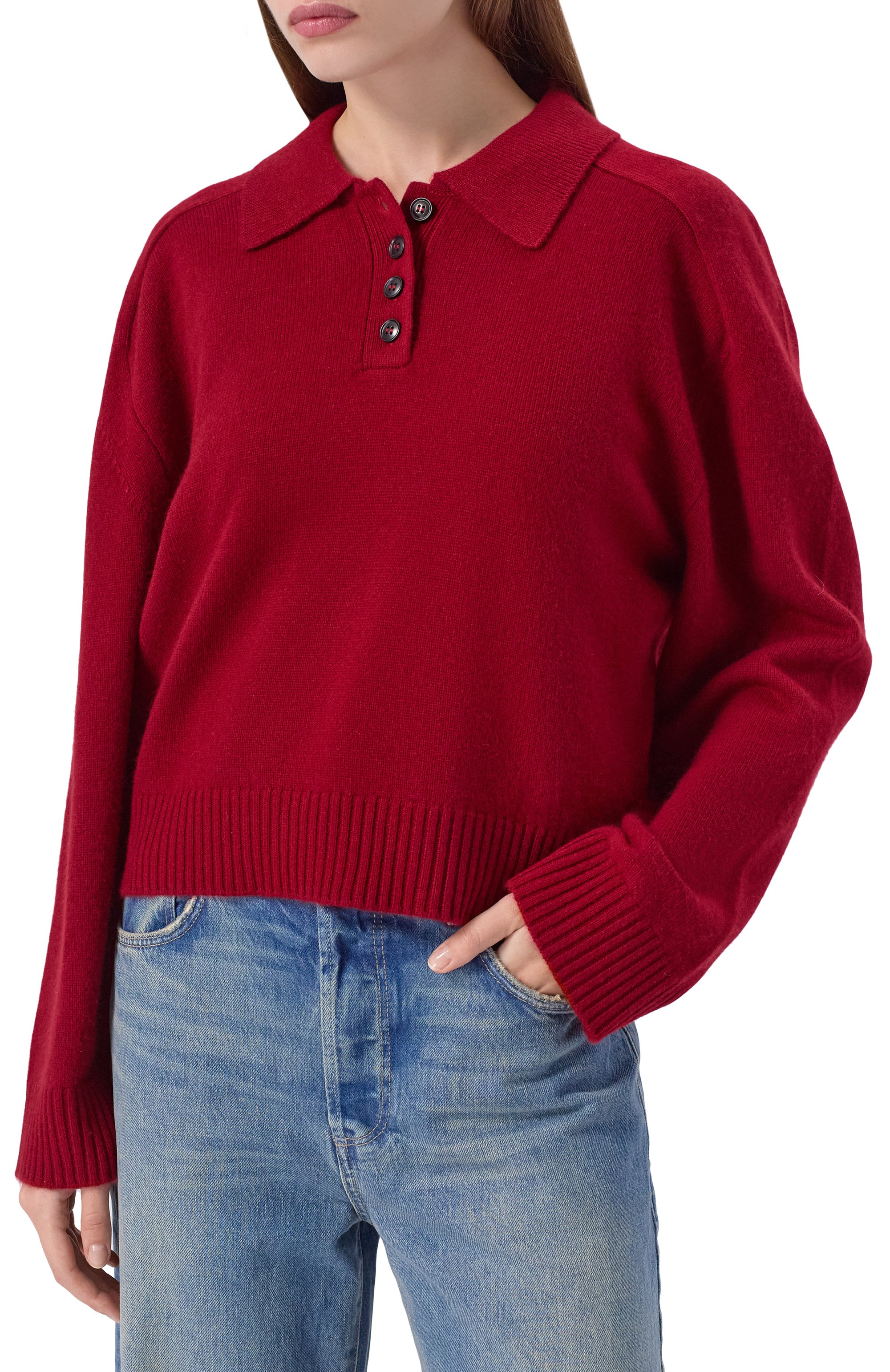 Кашемировое поло LOULOU DE SAISON бордового цвета по цене 55600 руб., арт. H0MERE LDS, фото 3 Кашемировое поло LOULOU DE SAISON, арт. H0MERE LDS, фото 3