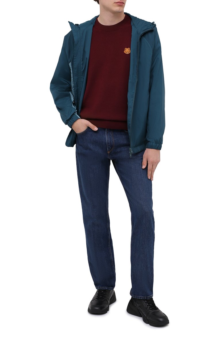 Мужской шерстяной джемпер KENZO бордового цвета, арт. FA65PU5373TA | Фото 2 (Длина (для топов): Стандартные; Рукава: Длинные; Материал в�нешний: Шерсть; Мужское Кросс-КТ: Джемперы; Стили: Кэжуэл; Вырез: Круглый; Принт: С принтом)