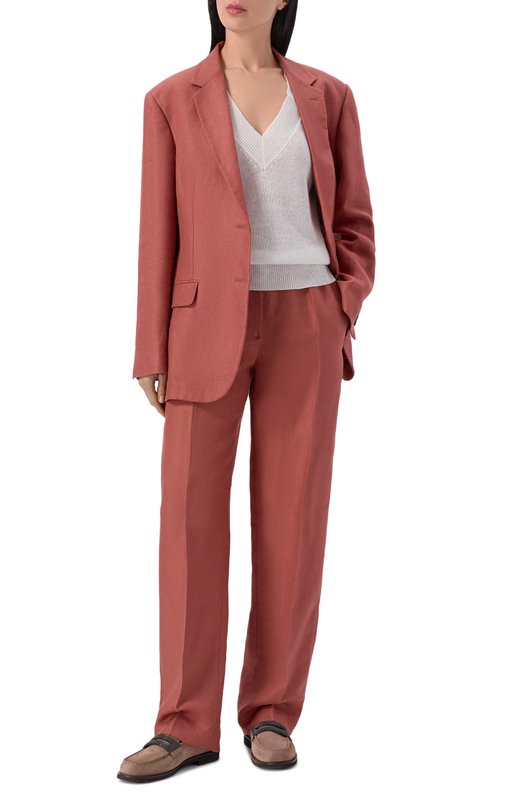 Пуловер изо льна и хлопка Brunello Cucinelli MDT746412 Белый  MDT746412 Фото 2