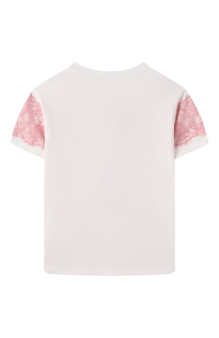 Детская хлопковая футболка DOLCE & GABBANA белого цвета, арт. L5JTNJ/G707P/8-14 | Фото 2 (Драгоценные камни: Проставлено; Материал сплава: Проставлено; Рукава: Короткие)