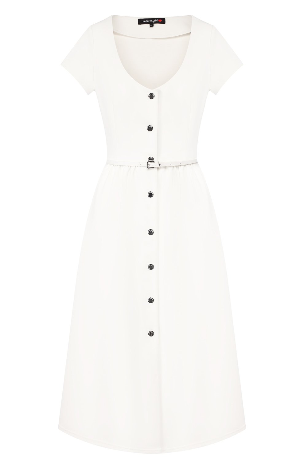 Платье с поясом TEREKHOV GIRL белого цвета по цене 10400 руб., арт. 2DK039/5714.100/S20, фото 1 Платье с поясом TEREKHOV GIRL, арт. 2DK039/5714.100/S20, фото 1