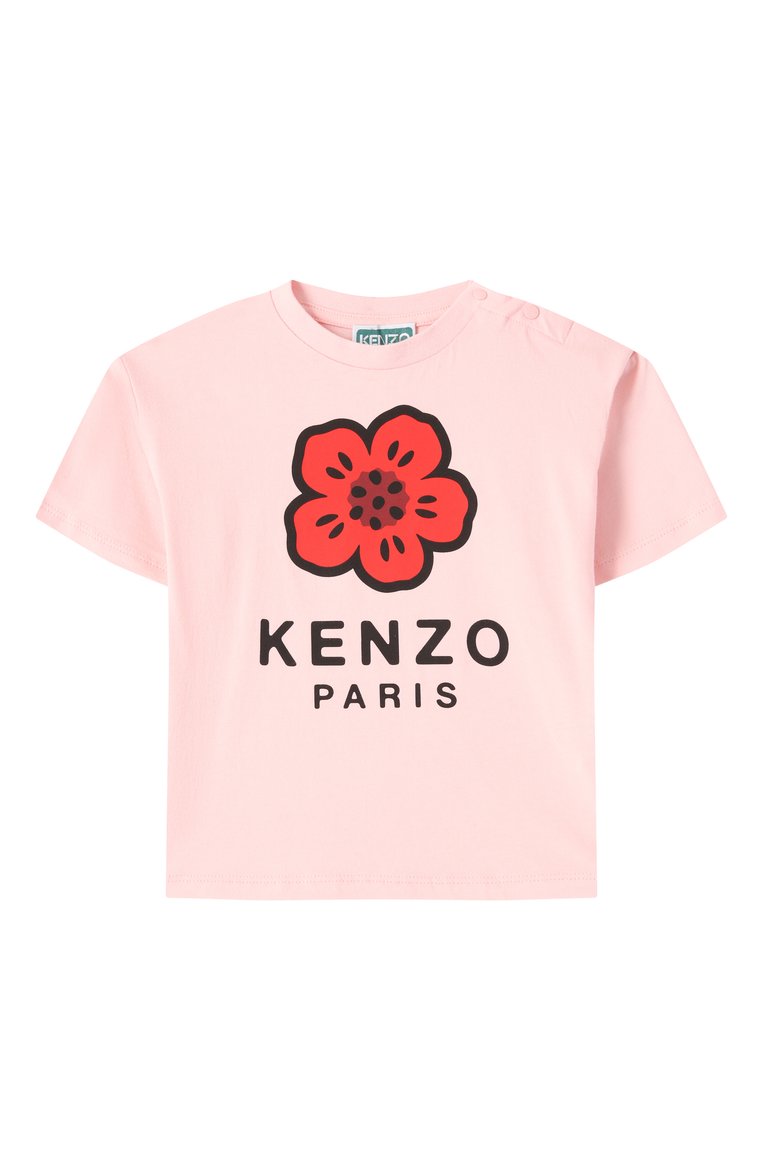Детская хлопковая футболка KENZO светло-розового цвета, арт. K61058 | Фото 1 (Рукава: Короткие; Материал внешний: Хлопок; Девочки Кросс-КТ: футболка-одежда; Ростовка одежда: 7 лет | 122 см, 2 года | 92 см, 12 лет | 152 см, 9 лет | 134 см, 4 года | 104 см, 3 года | 98 см, 5 лет | 110 см)