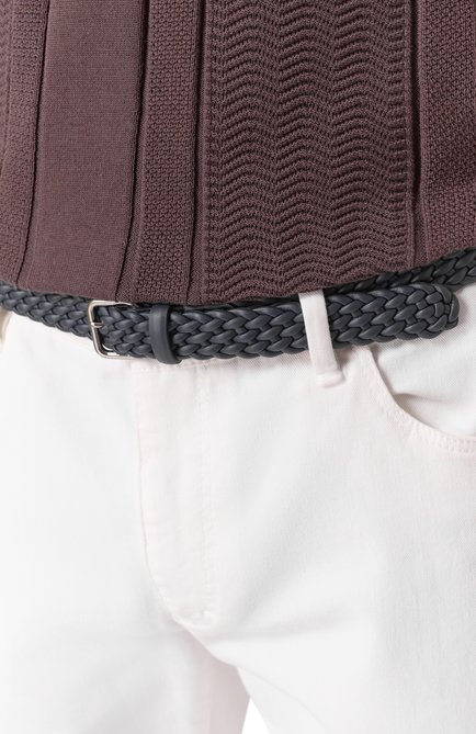 Мужской кожаный ремень GIORGIO ARMANI темно-синего цвета, арт. GM000899/AF14366 | Фото 2 (Материал сплава: Проставлено; Материал: Натуральная кожа; Нос: Не проставлено)