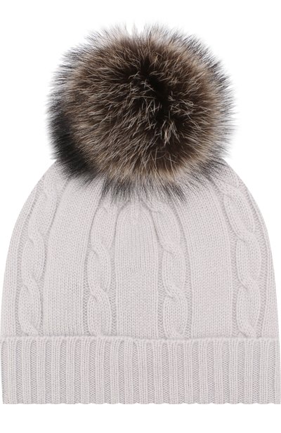 Кашемировая шапка фактурной вязки с меховым помпоном LORO PIANA, арт. FAG3896, фото 2