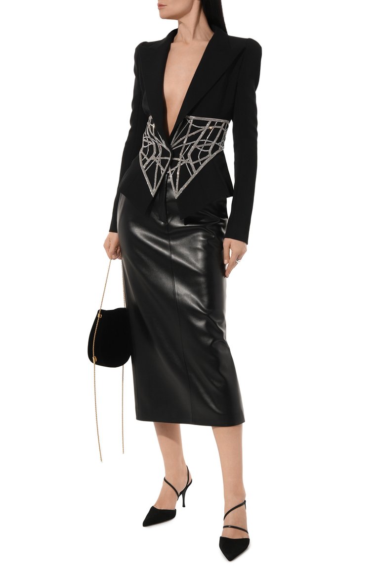 Женский шерстяной жакет BALMAIN черного цвета, арт. AF0SE007PB85 | Фото 2 (Материал подклада: Вискоза; Материал внешний: Шерсть; Рукава: Длинные; Длина (для топов): Стандартные; Женское Кросс-КТ: Жакет-одежда; Случай: Вечерний; Стили: Гламурный; 1-2-бортные: Однобортные)