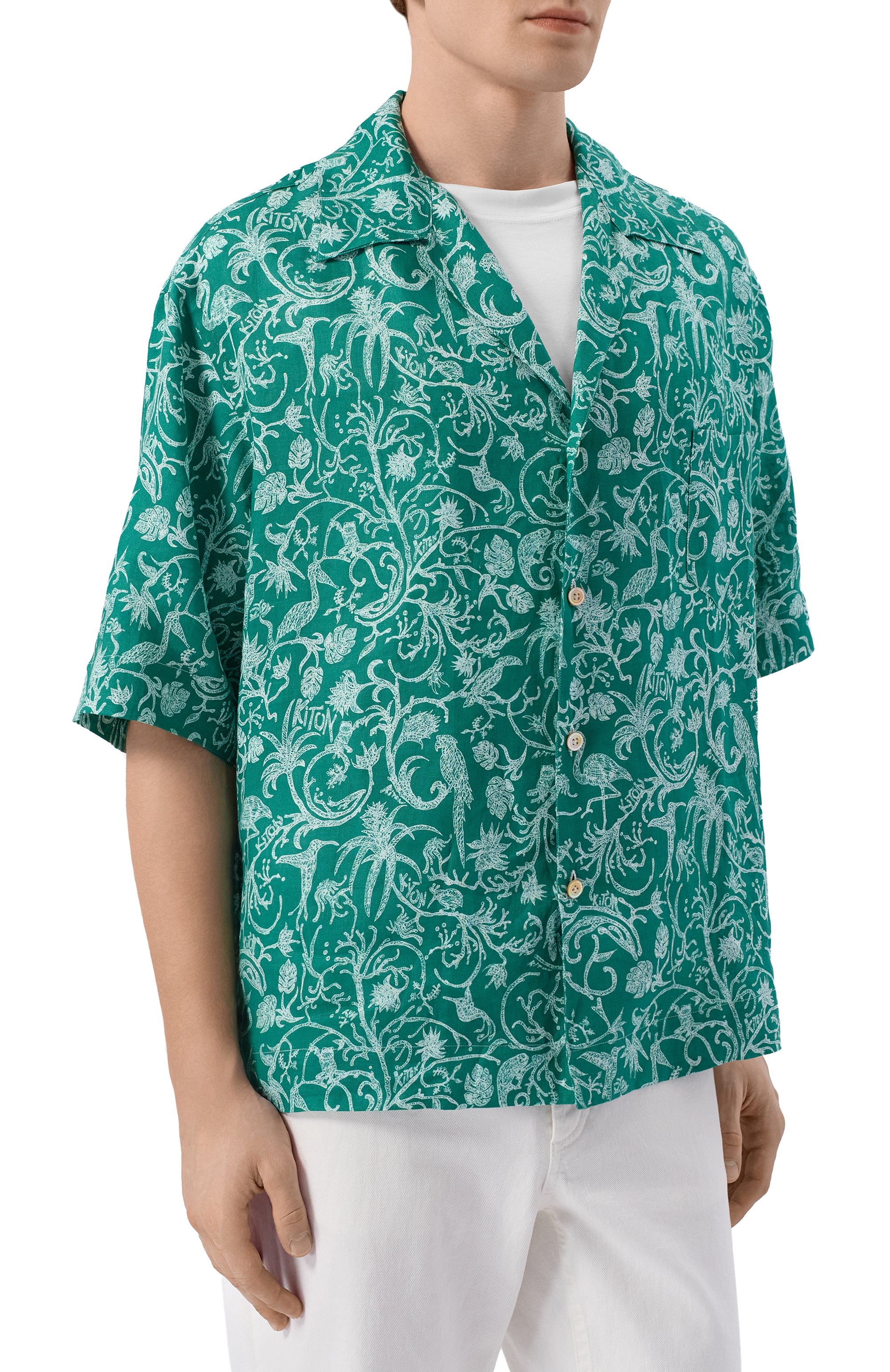 Льняная рубашка KITON зеленого цвета по цене 121000 руб., арт. UMC028H09717, фото 3 Льняная рубашка KITON, арт. UMC028H09717, фото 3