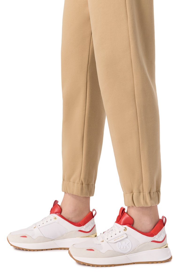 Женские кожаные кроссовки theo MICHAEL MICHAEL KORS кремового цвета, арт. 43R5THFS1D | Фото 3 (Подошва: Платформа; Материал внешний: Натуральная кожа; Материал внутренний: Текстиль; Кросс-КТ: Низкие; Материал утеплителя: Без утеплителя; Стили: Кэжуэл; Автоматизация состава: Проставлено; Автоматизация ТО: Проставлено)