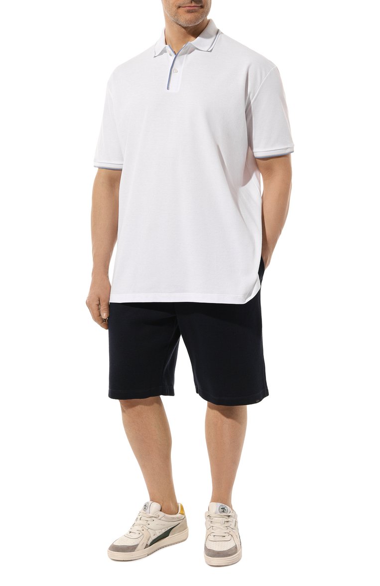 Мужское хлопковое поло PAUL&SHARK белого цвета, арт. 24411259/3XL-6XL | Фото 2 (Материал внешний: Хлопок; Рукава: Короткие; Длина (для топов): Удлиненные; Застежка: Пуговицы; Стили: Кэжуэл; Принт: Без принта; Мужское Кросс-КТ: Футболка-одежда; Автоматизация ТО: Проставлено; Автоматизация состава: Проставлено; Детали: Без декора)