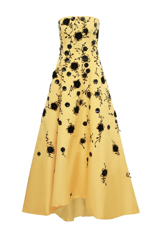 

Шелковое платье с отделкой бисером и перьями Oscar de la Renta, Жёлтый