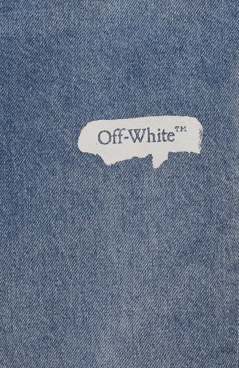 Детские джинсы OFF-WHITE голубого цвета, арт. 0BYA001S24DEN001/12-12+ | Фото 3 (Материал сплава: Проставлено; Нос: Не проставлено; Материал внешний: Хлопок; Детали: Декор, Потертости; Ростовка одежда: 12 лет | 152 см)