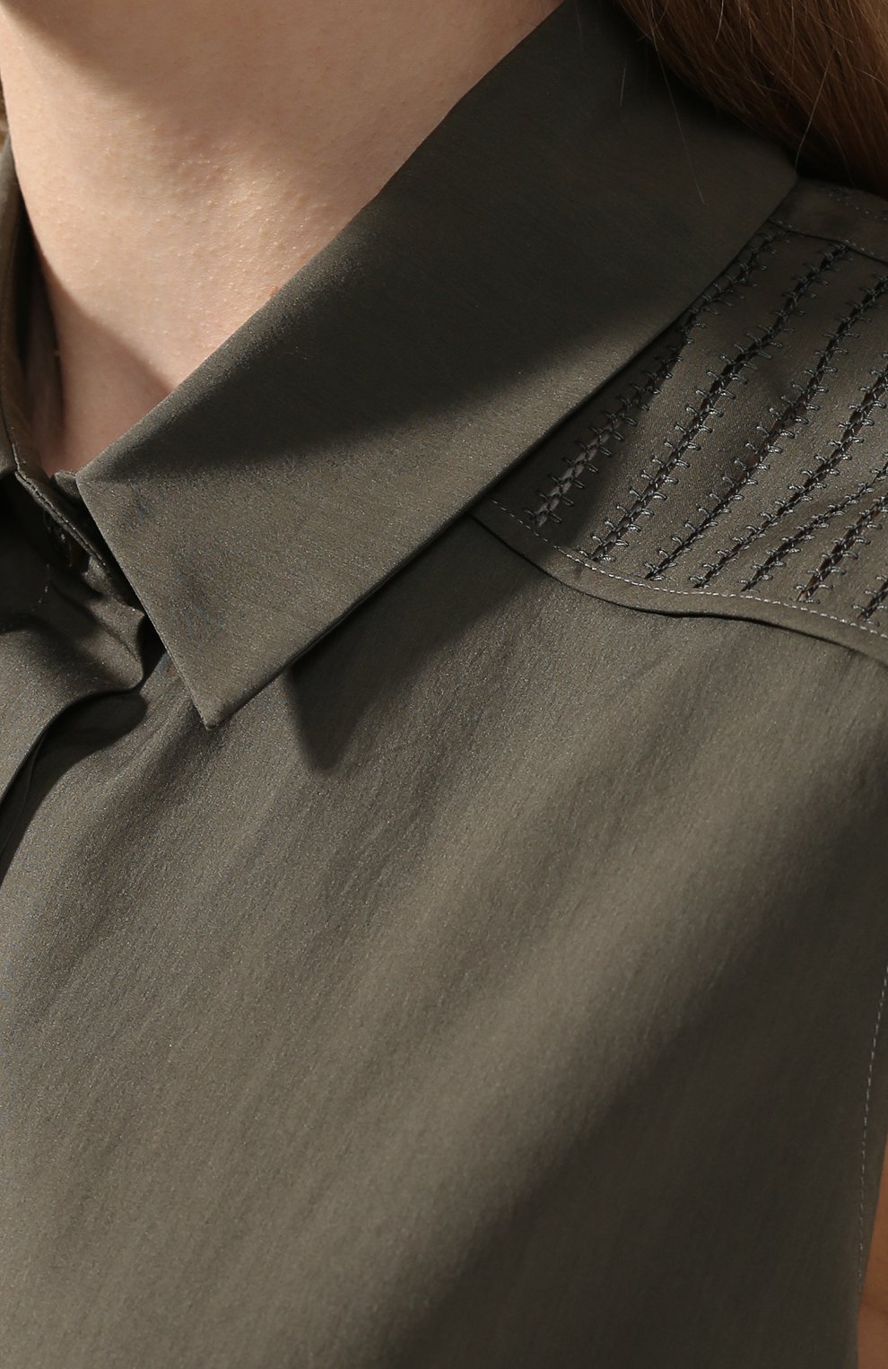 Приталенное платье-рубашка из смеси хлопка и шелка LORO PIANA хаки цвета по цене 254000 руб., арт. FAI0542, фото 5 Приталенное платье-рубашка из смеси хлопка и шелка LORO PIANA, арт. FAI0542, фото 5