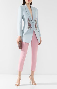 Женский жакет из смеси шерсти и шелка ALEXANDER MCQUEEN голубого цвета, арт. 585790/QJAAA | Фото 2 (Рукава: Длинные; Длина (для топов): Удлиненные; Статус проверки: Проверено, Проверена категория; Материал внешний: Шерсть; Случай: Вечерний, Формальный; 1-2-бортные: Однобортные; Женское Кросс-КТ: Жакет-одежда)