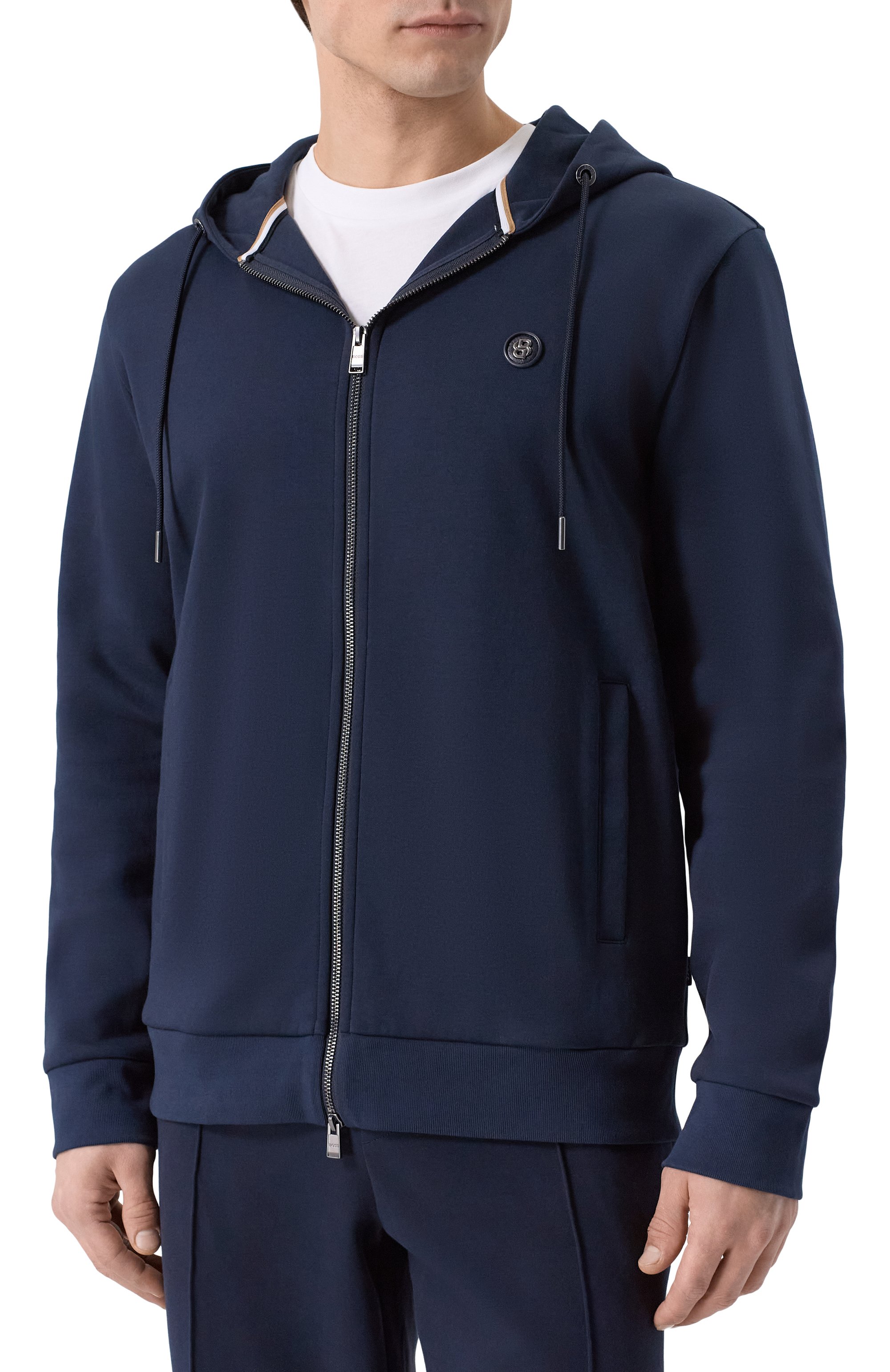 Хлопковая толстовка BOSS темно-синего цвета по цене 34950 руб., арт. 50555851, фото 3 Хлопковая толстовка BOSS, арт. 50555851, фото 3