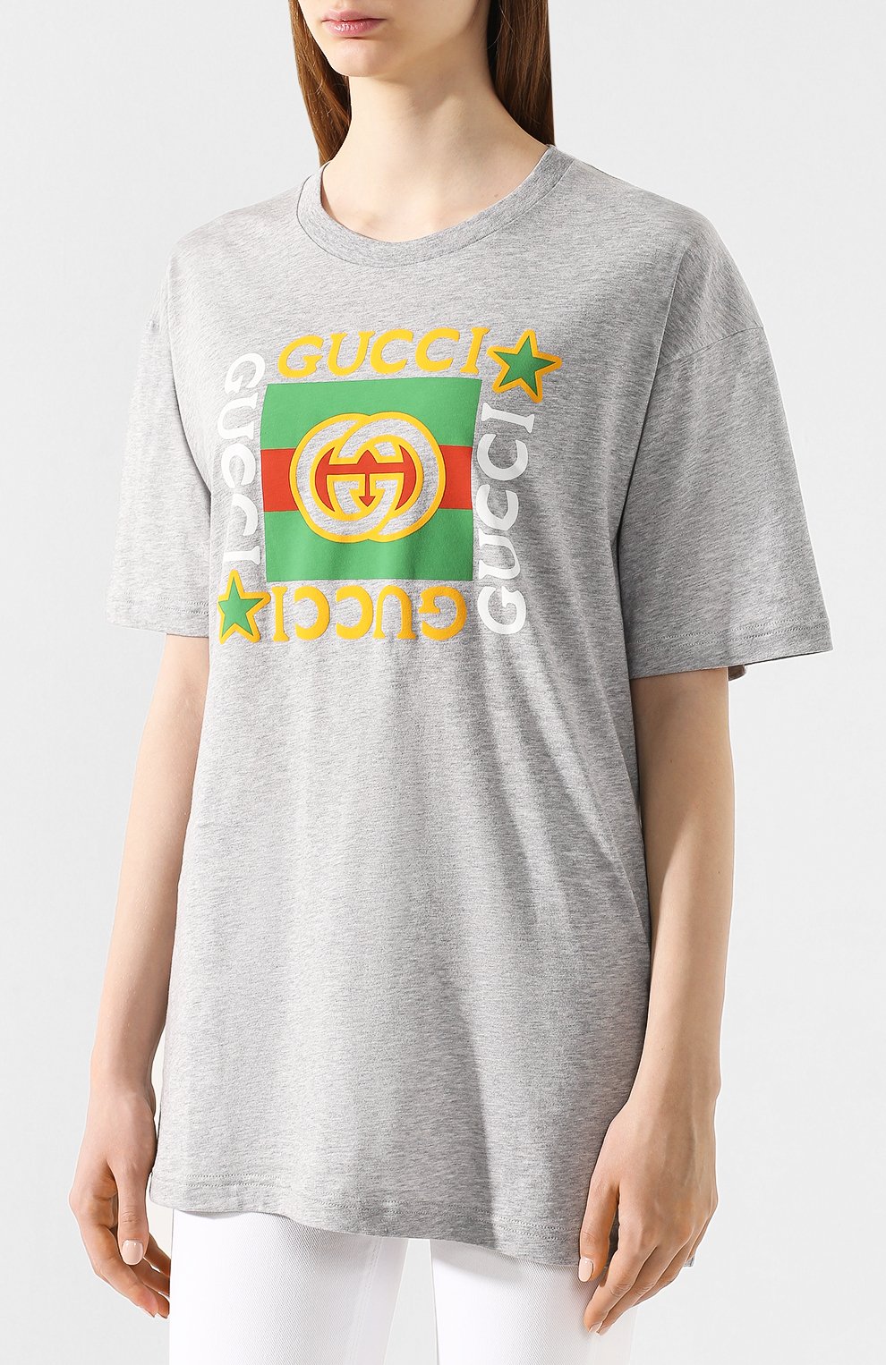 Хлопковая футболка GUCCI серого цвета по цене 28950 руб., арт. 539081/XJBYA, фото 3 Хлопковая футболка GUCCI, арт. 539081/XJBYA, фото 3