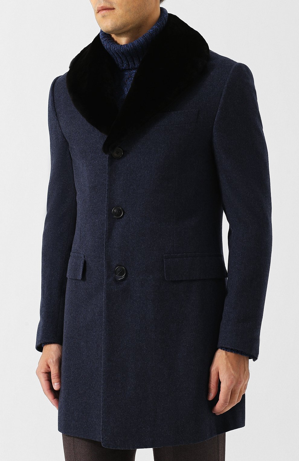 Однобортное кашемировое пальто с воротником из меха норки CORNELIANI, арт. 821403-8812638/00, фото 3